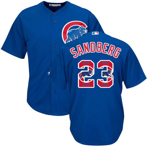 Cubs #23 Ryne Sandberg Blue Team Logo Fashion Stitched MLB Jersey - Click Image to Close